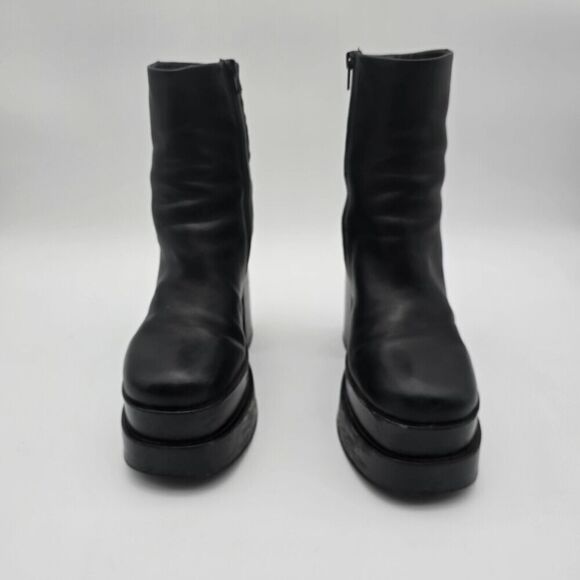 Steve Madden Boots 10 Black Cobra Platform Combat Zip Chelsea Square Heel Chunky - Picture 2 of 9